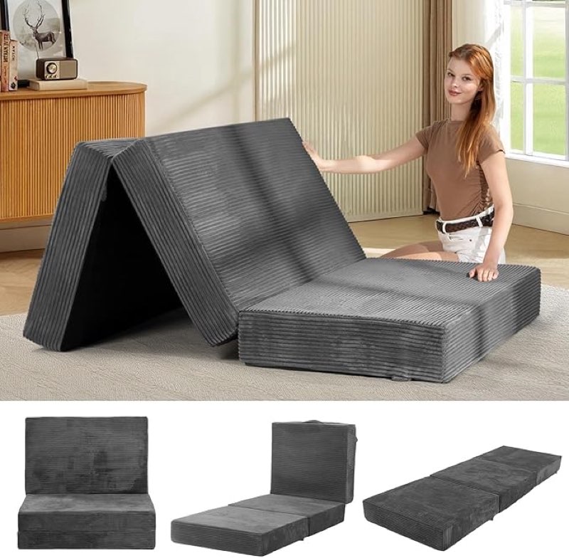 6-inch tri-fold mattress twin size - foldable futon sofa bed with removable washable cover, folding 