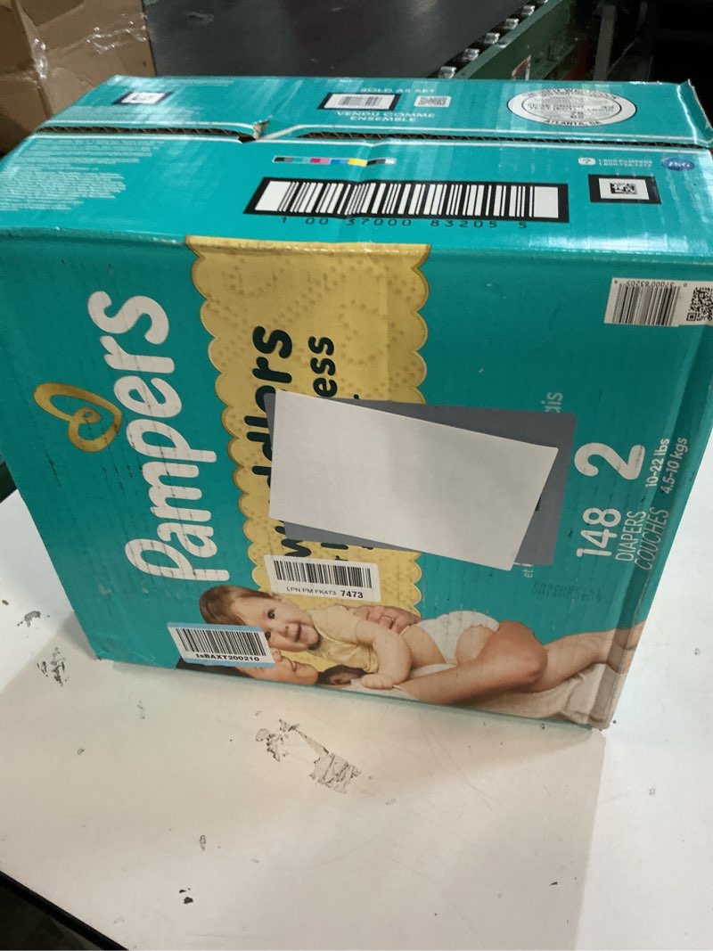 Condition photo showing New/Like New for pampers swaddlers diapers, size 2 (10-22 lbs), 148 count, absorbent, keeps baby dry and comfortable, skin safe disposable baby diaper size 2 148