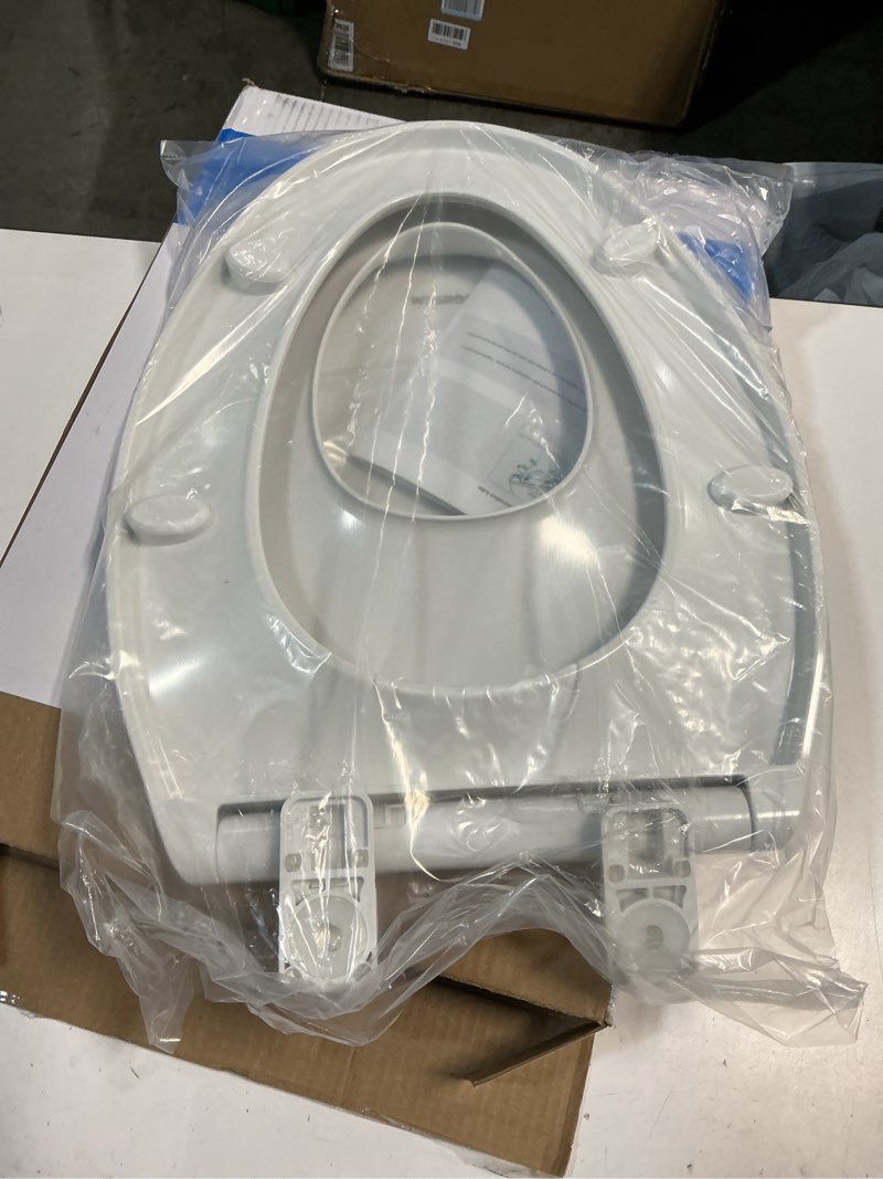 Condition photo showing New/Like New for Elongated Toilet Seat with Slow Close Seat, Easy Clean, Suitable Standard Elongated or Oval Toilet with Thickened Plastic Lid, Plastic, White Elongated Without Lights