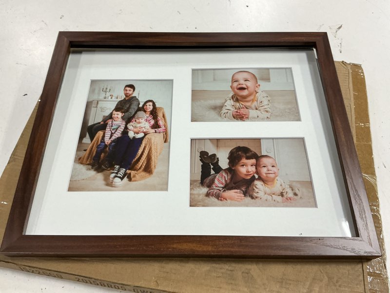 Condition photo showing Good Condition for golden state art 11x14 brown wood picture frame - white mat for 5x7 and 4x6 photos - real glass, sawtooth hanger, swivel tabs - wall mounting - great for posters, weddings, and engagements 1 5x7 and 2 4x6 brown&white mat-1p