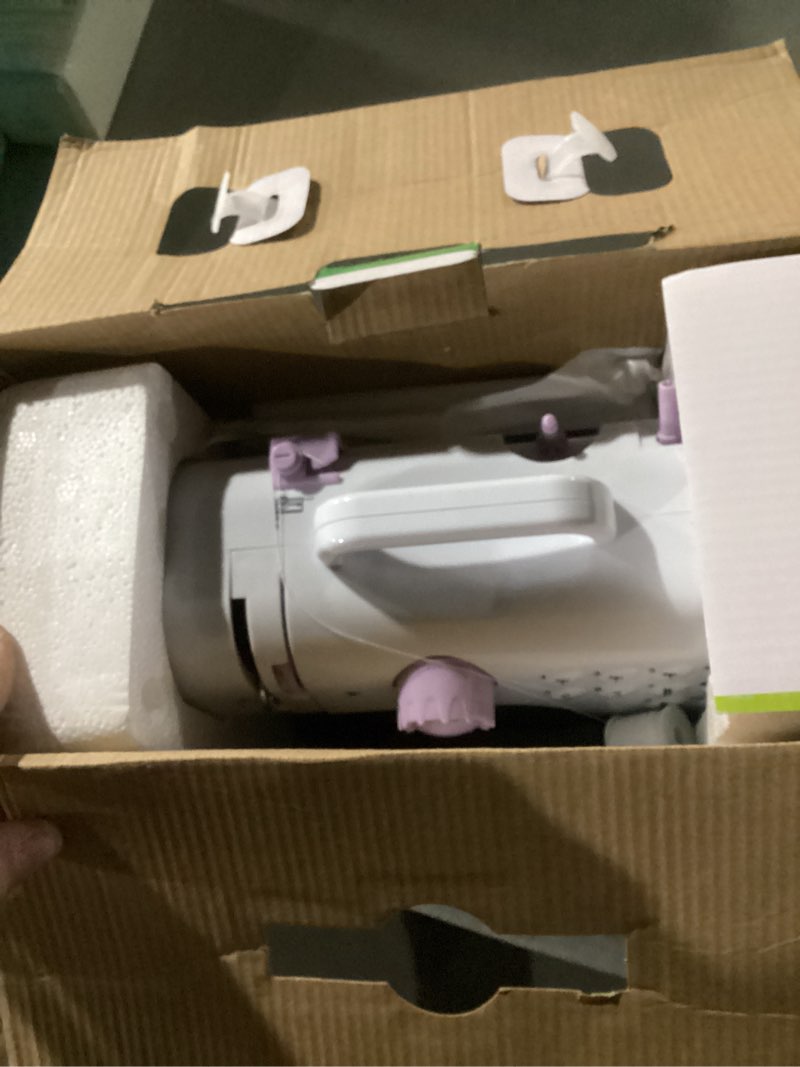 Condition photo showing As Is for Mini Sewing Machine for Beginners, Portable Electric Sewing Machine with Dual Speed, 12 Built-in Stitches, Foot Pedal, and Accessories Kit for Home DIY Projects & Gift White and Light Purple
