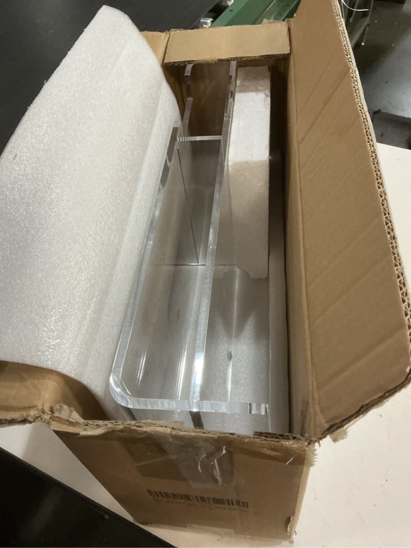 Condition photo showing New/Like New for BEYGORM Acrylic Monitor Stand for Full Keyboard, 20" Wide 2-Tier Riser with Storage Shelf and Phone Holder, Desktop Organizer for Laptop, Printer, Screen (Clear)