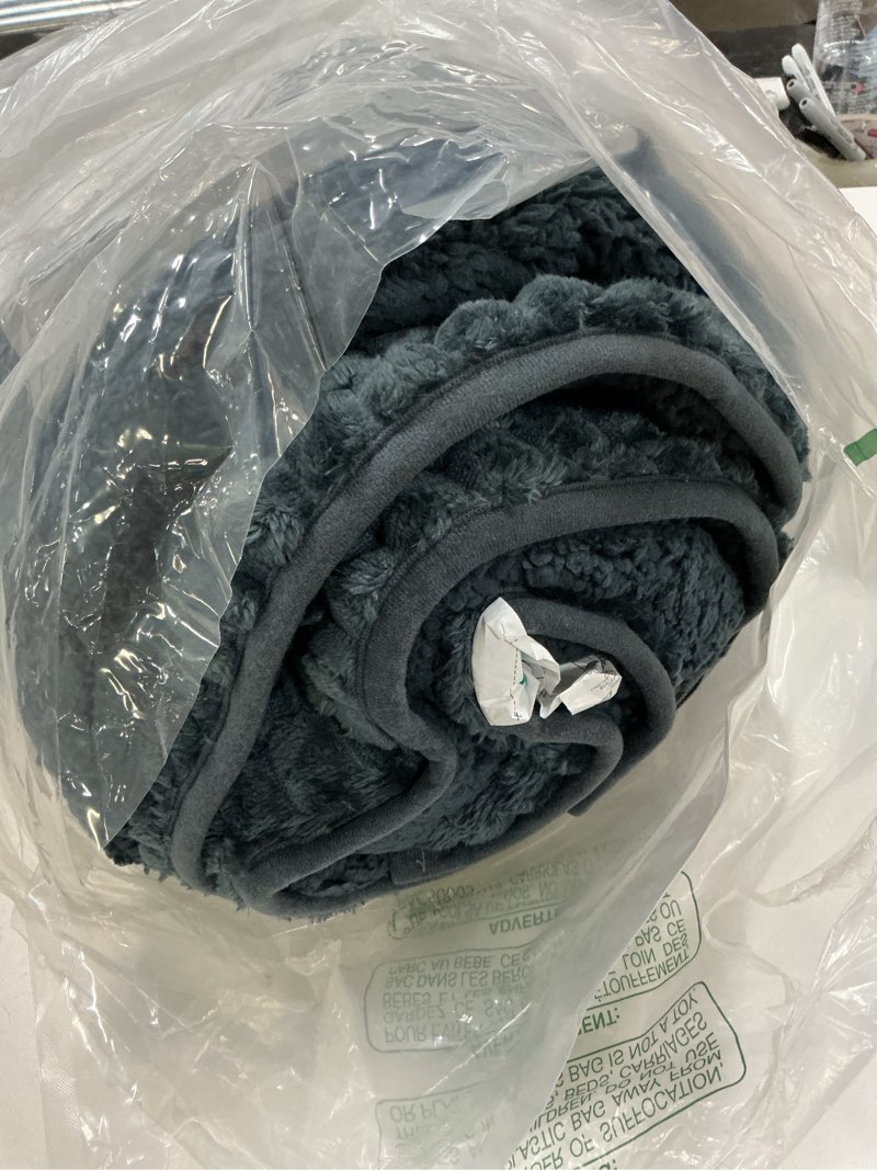 Condition photo showing As Is for wemore fleece weighted blanket for adults (60" x 80" 20lbs, grey-blue), dual sided cozy soft sherpa heavy blanket, 3d imitation turtle shell warm jacquard flannel weighted blankets for couch and bed grey-blue 60" x 80" 20lbs