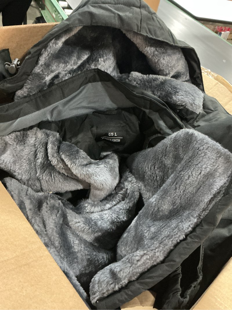 Condition photo showing Good Condition for Mens Winter Jackets Waterproof Warm Fleece Ski Jacket with Hood Thermal Windproof Coat Zip Pockets Large Black