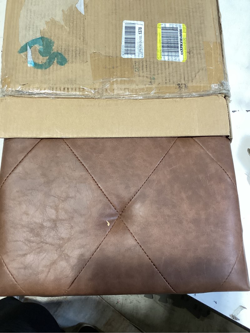 Condition photo showing New/Like New for homepop home decor | tufted ainsley button storage ottoman bench with hinged lid | ottoman bench with storage for living room & bedroom, brown faux leather