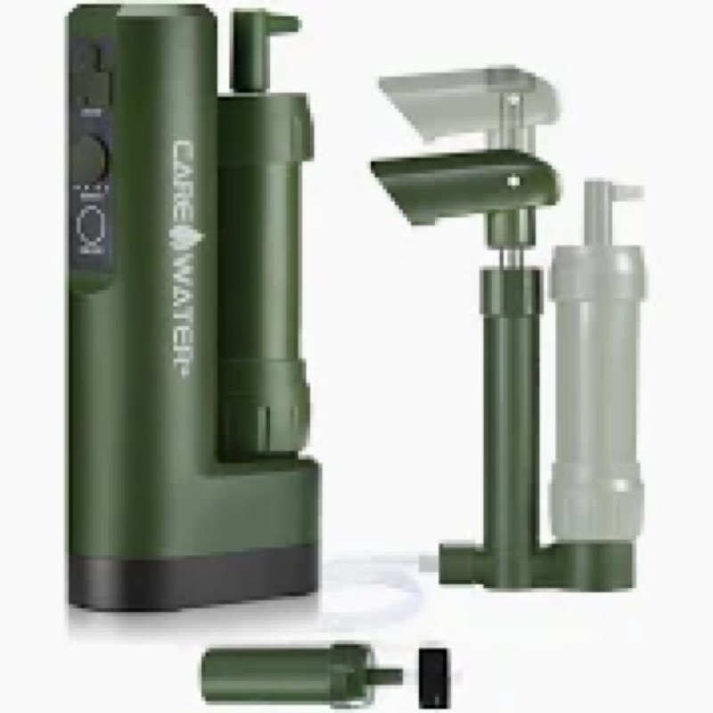 Pro Electric Water Purifier Survival w/Hand Pump, Portable Water Filter Camping Backpacking Hiking O