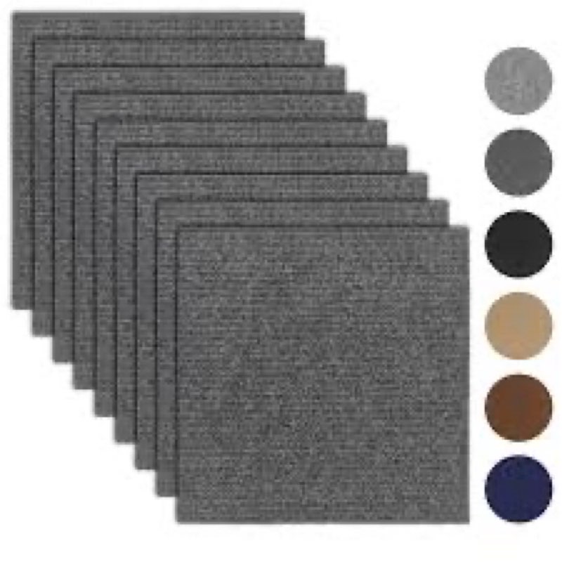 10 Carpet Tiles Peel and Stick, 12” x 12” Self Adhesive Carpet Floor Tile, Anti-Slip Reusable Square