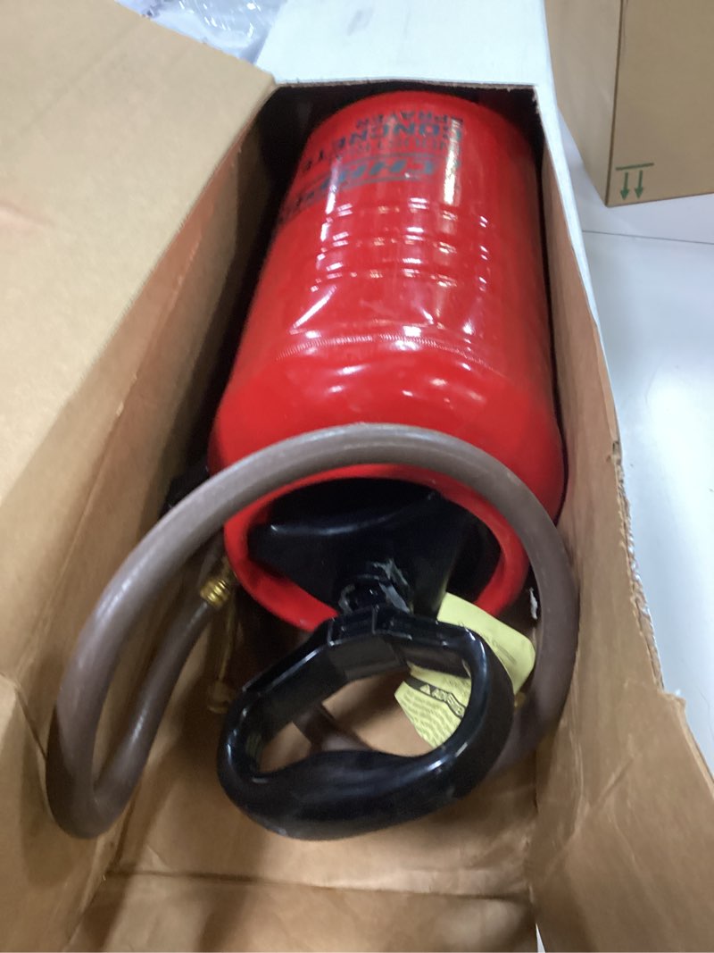 Condition photo showing As Is for Chapin 19494 Made in USA 3.5 Gallon Tri-Poxy Industrial Open Head Sprayer for Professional Concrete Applications, Form Oils, Construction with All Brass Components, 3.5 gallons, Red