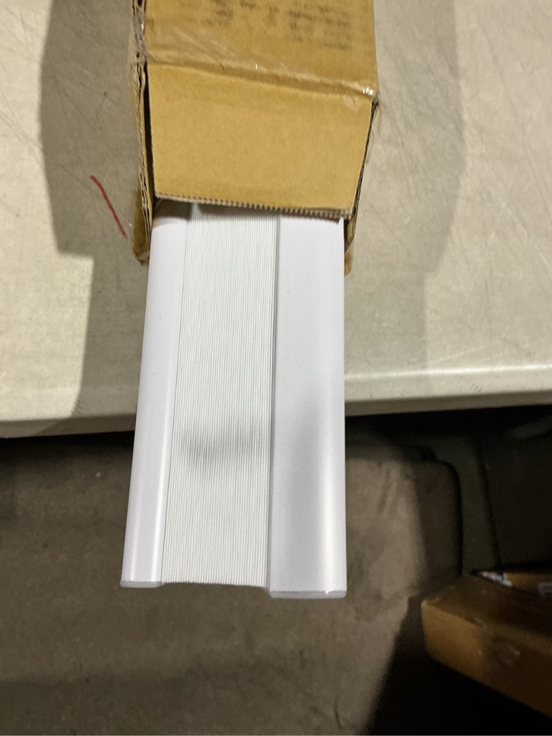 Condition photo showing As Is for DEZ FURNISHINGS Cordless 1" Light Filtering Pleated Shade, Fabric, 26"W x 64"H, White White 26"W x 64"H