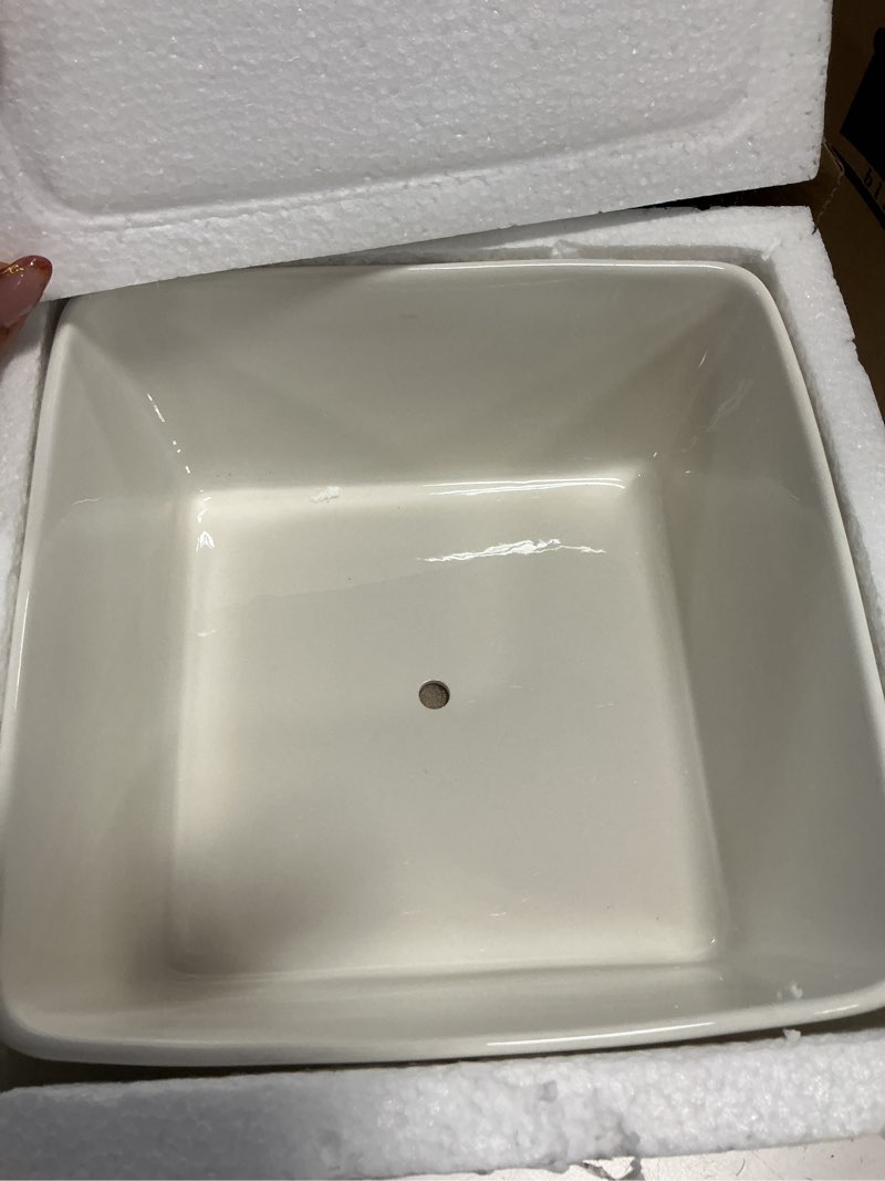 Condition photo showing Good Condition for 7 inch square white ceramic succulent cactus plants planter pot with drainage bamboo tray ?large?