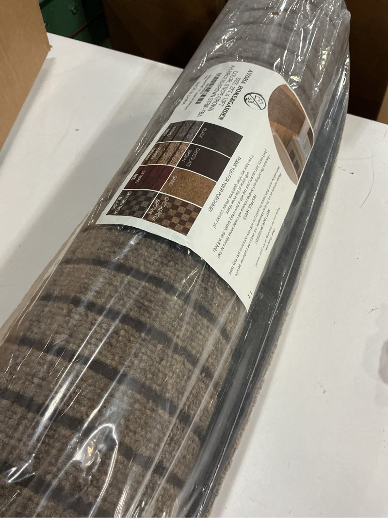 Condition photo showing New/Like New for AYOHA Runner Rug 2' x 10' Indoor/Outdoor Carpet Runners, Hallway Kitchen Entryway Bedroom Area Rugs with Natural Non-Slip Rubber Backing, Garage mat, Brown/Brown Strip (Available for Custom Sizes)