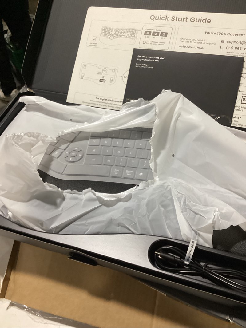 Condition photo showing Good Condition for protoarc backlit wireless ergonomic keyboard, ek01 plus full size ergo keyboard with wrist rest, split design, rechargeable, bluetooth and usb, natural typing compatible with windows/mac/android black
