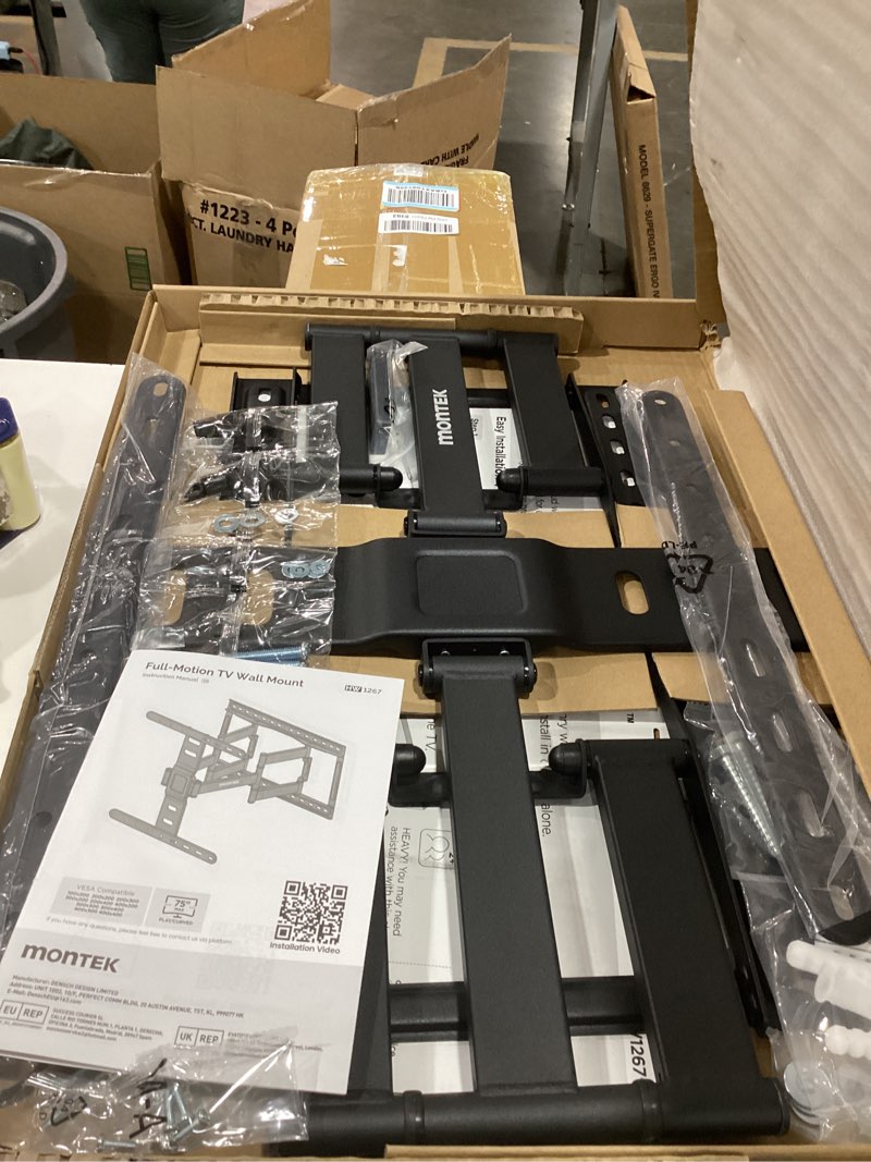 Condition photo showing As Is for monTEK 1.1" Ultra Slim TV Wall Mount for 37-75 Inch TVs, 132lbs Heavy Duty, 4X Weight Tested, Full Motion Articulating Bracket, Max VESA 400x400mm, Fits 16/18" Studs