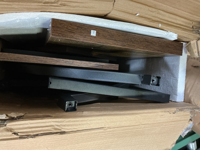 Condition photo showing As Is for GiftGo Narrow Console Table for Entryway Industrial 4-Tier Sofa Table Behind Couch with Circle Base Rustic Wooden Accent Tables with Storage Shelves for Living Room, Hallway, Foyer (Brown)