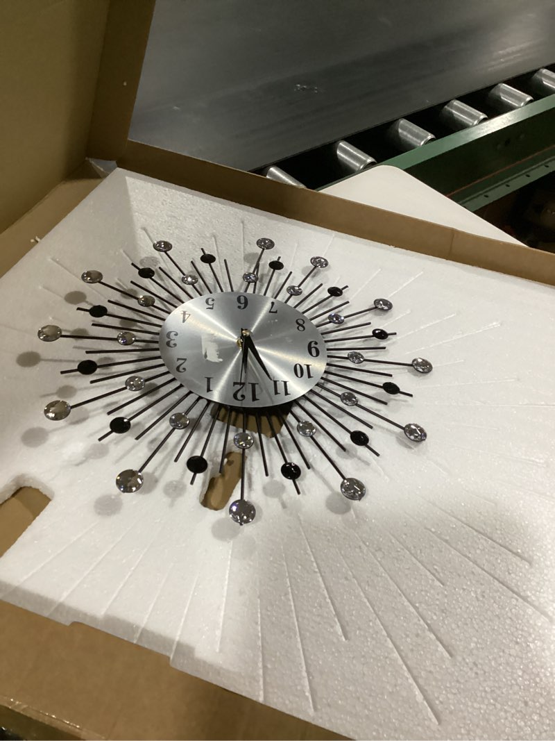Condition photo showing As Is for timelike 3d crystal wall clock - celebration decorative metal wall clock, sparkling bling diamond-studded silver wall clock wall decor for kitchen, living, room bedroom