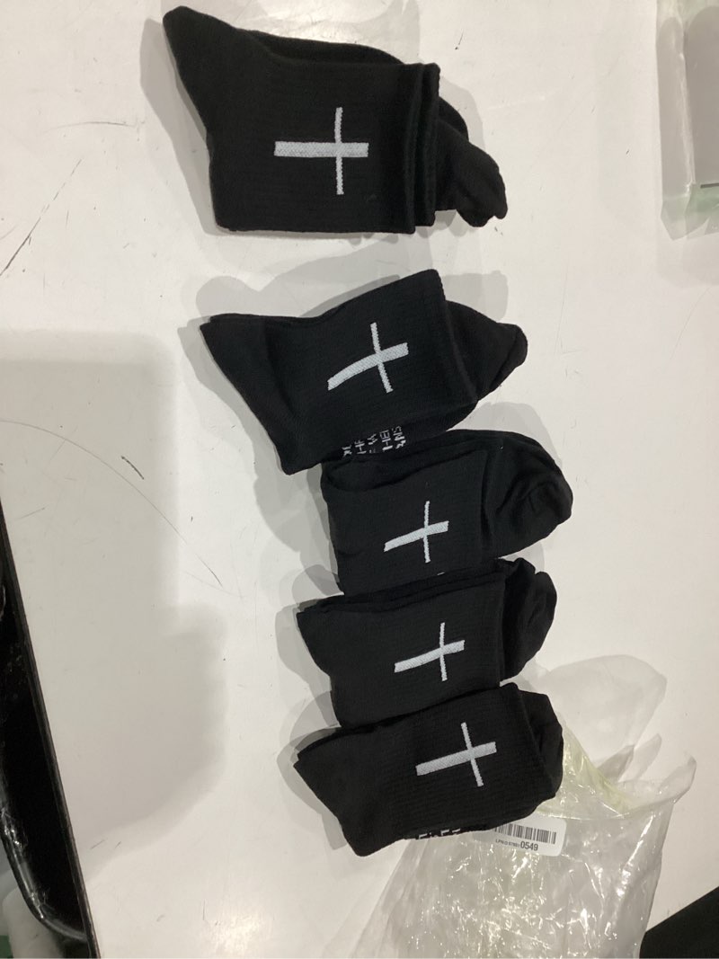 Condition photo showing As Is for 6 pairs christian cross socks prayer stockings with bible verse for church & daily wear christian gift for christmas one size philippians 4:13 - black