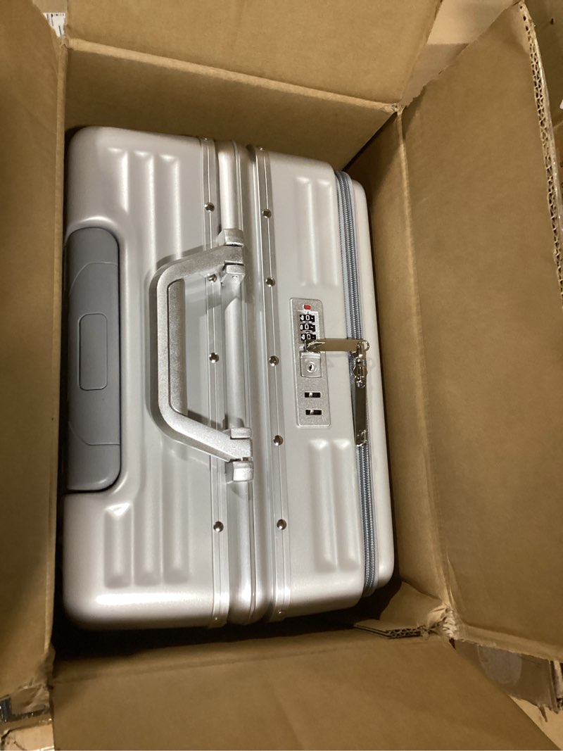 Condition photo showing Good Condition for zipperless luggage, 22.4" x 15.4" x 9.4" aviation certified, polycarbonate aluminum hardshell, expandable carry-on luggage with spinner wheels, hardshell luggage, 20 inch cabin silver 20 inch