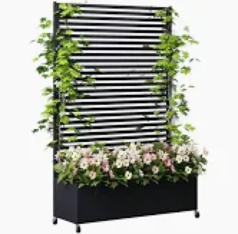 metal planter box with trellis with wheels