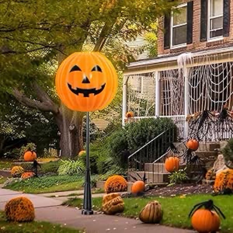 Retisee Halloween Pumpkin Eyeball Post Light Cover Jack O Lantern Lamp Shade 20 D x 22 H Eyeball Lamp Shade Plastic Pumpkin Light Shade for Porch Garage Front Door Outdoor(2 Pack,Pumpkin)