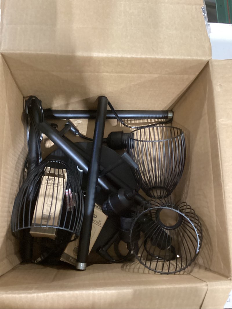 Condition photo showing Good Condition for Dimmable Floor Lamp, 3 x 800LM LED Edison Bulbs Included, Farmhouse Industrial Floor Lamp Standing Tree Lamp with Elegant Teardrop Cage Tall Lamps for Living Room Bedroom Office Dining Room-Black Matte Black-70 inches