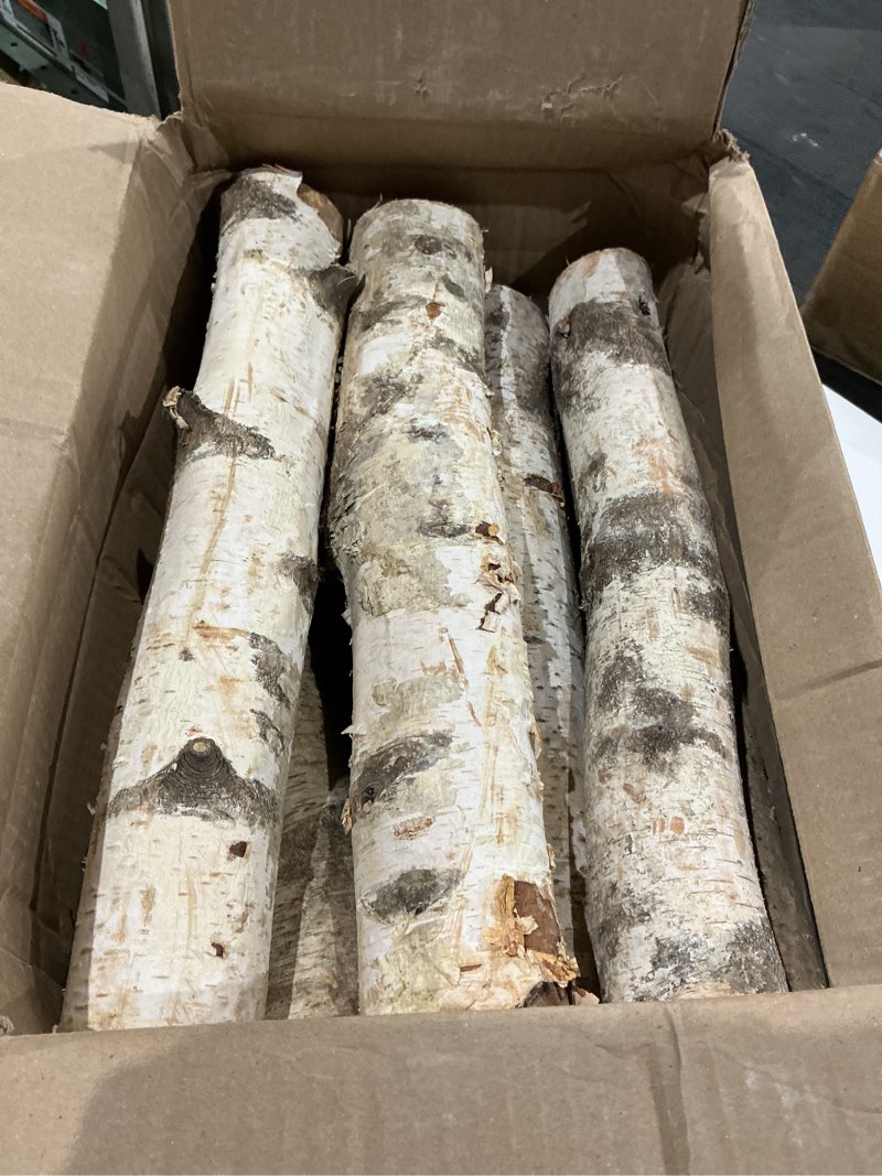 Condition photo showing Good Condition for 17 inch natural birch logs - decorative dried birch wood logs for fireplace, wedding centerpieces - unfinished wood diy crafts, & home décor - birch log bundle for indoor display (6 pcs) (2.5"-4" dia) 2.5"-4" dia 6