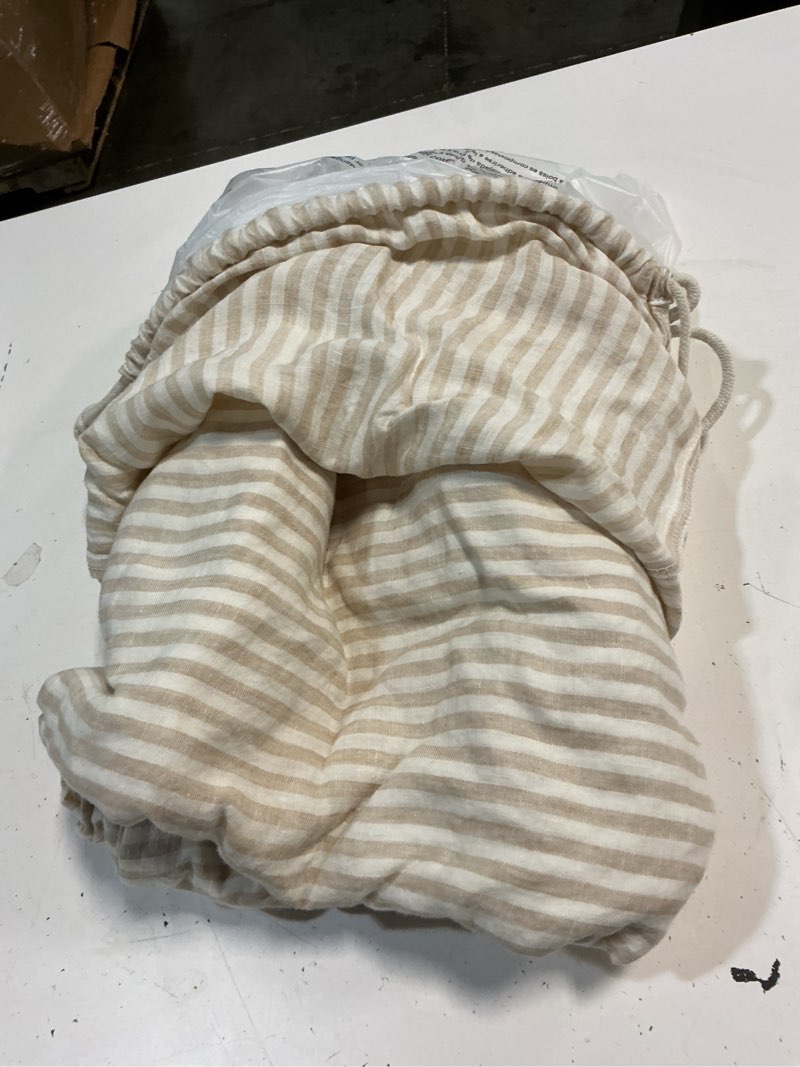 Condition photo showing As Is for european linen duvet cover, full/queen, natural/white stripe