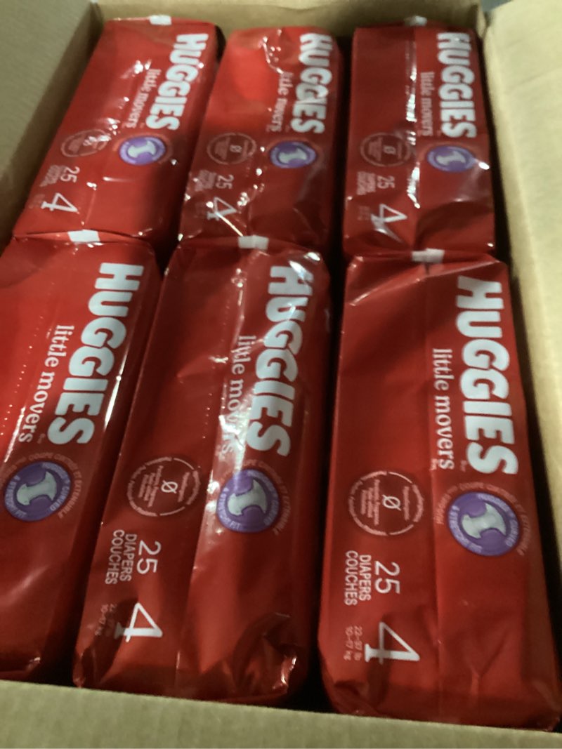 Condition photo showing Good Condition for Huggies Size 4 Diapers, Little Movers Baby Diapers, Size 4 (22-37 lbs), 150 Count (6 Packs of 25), Packaging May Vary Size 4 150