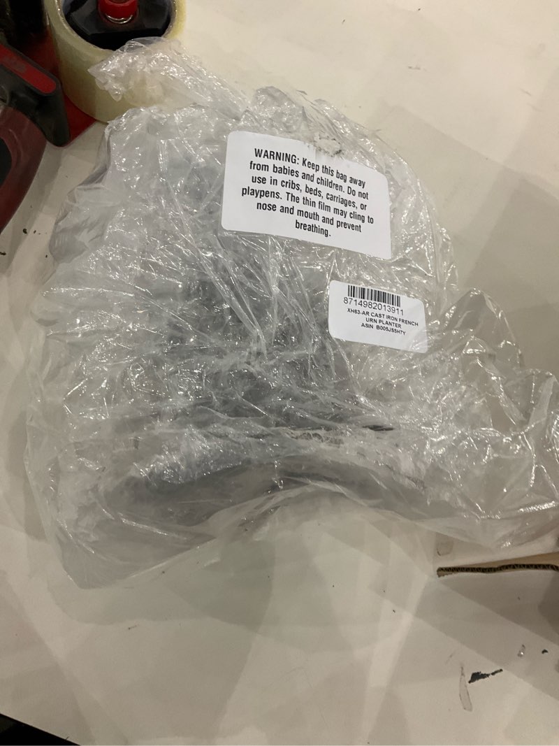 Condition photo showing As Is for Esschert Design XH61-AR Large French Urn, 12" Diameter, Cast Iron, Decorative