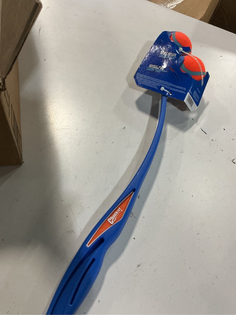 Condition photo showing Good Condition for chuckit! the duo 22m double launcher dog toy, 22" length, includes 2 medium tennis balls (2.5") size medium for breeds 20-60lbs, multi-dog and pack play