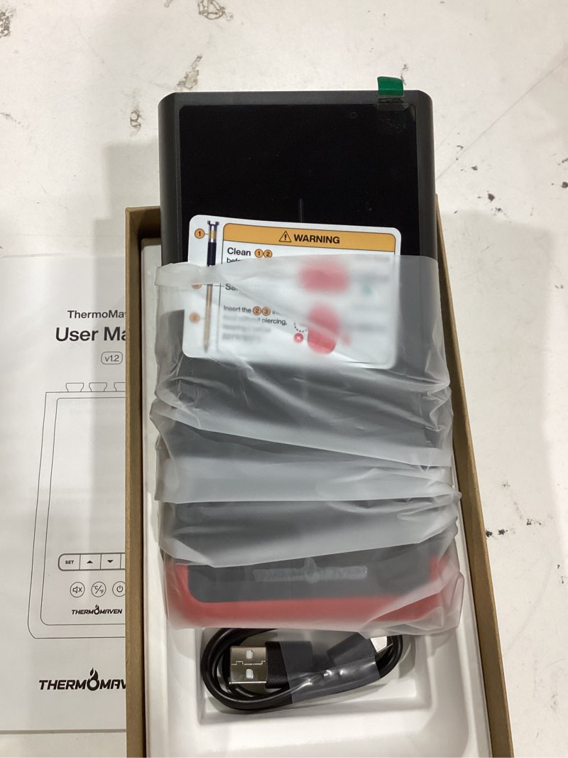 Condition photo showing Good Condition for thermomaven smart bluetooth wireless meat thermometer: standalone base, wifi unlimited range, 6 sensors with nist certified accuracy, 4 probes for kitchen, bbq, grill, oven, smoker, rotisserie red-4 probes