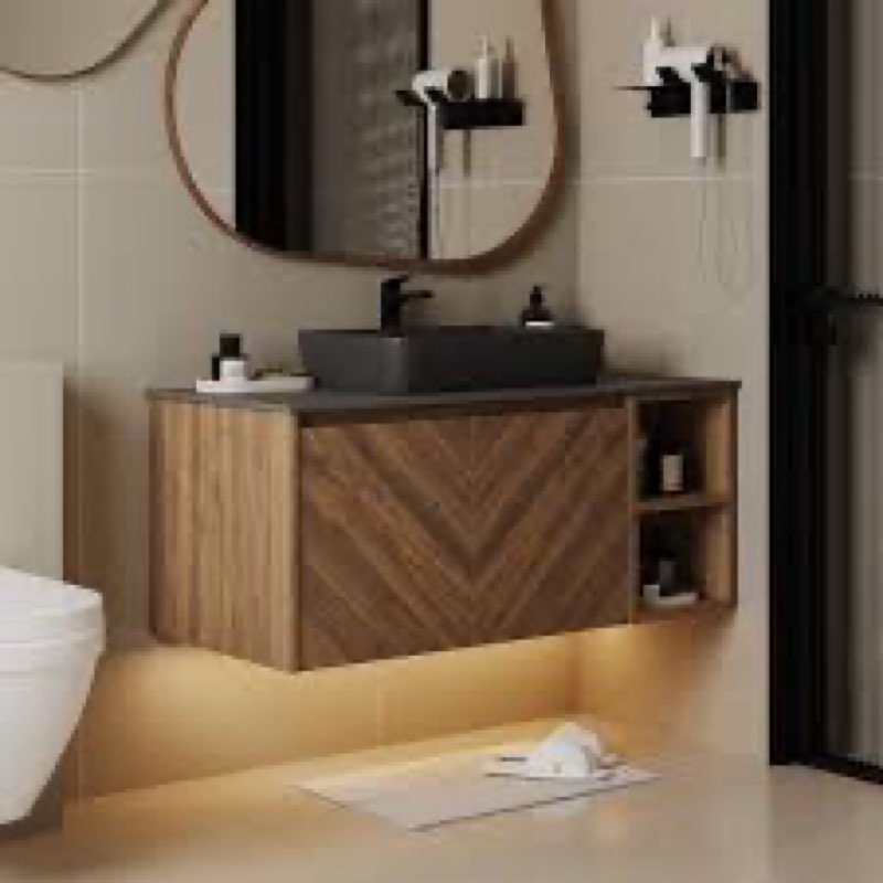 36'' Single Bathroom Vanity with Stone Top, Vessel, Sintered Stone Table Top, Wall Mount Vanities