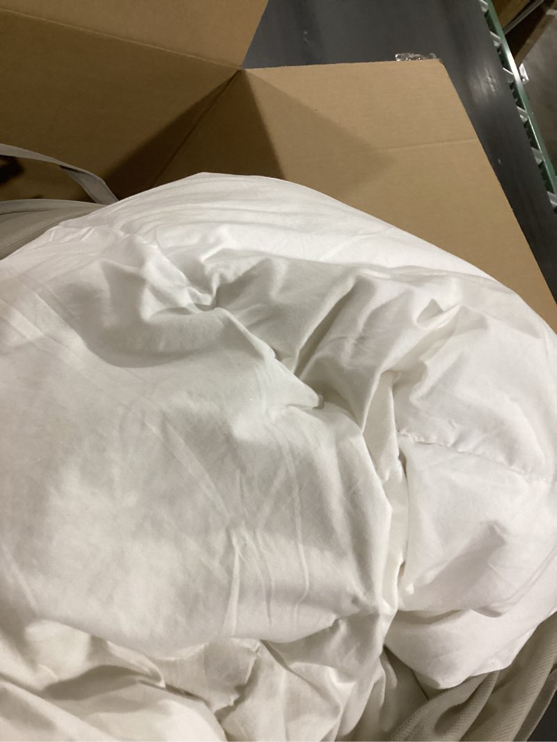 Condition photo showing As Is for **as is**Martha Stewart Goose Feather Down Fiber Cotton Comforter Queen Size, Feather Duvet Insert Queen, Hotel Collection Hypoallergenic Comforter 58oz All Season Medium Warmth 90 x 90 Inch White White/All Seasons Queen