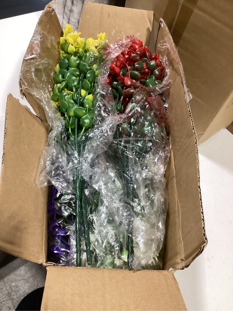 Condition photo showing Good Condition for grunyia artificial flowers, 12 bundles outdoor fake flowers for decoration uv resistant faux plastic plants garden porch window box décor mix