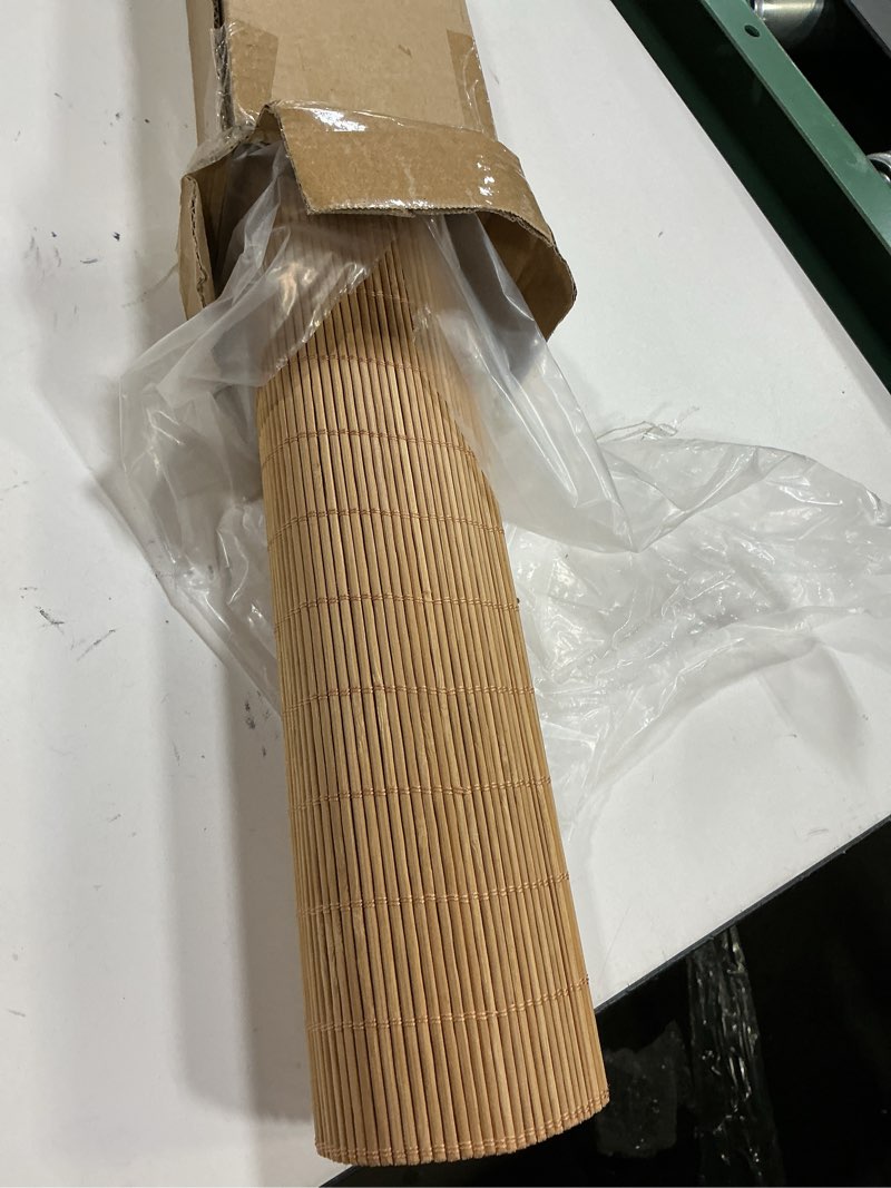 Condition photo showing As Is for LazBlinds Cordless Bamboo Blinds, Roll Up Shades for Windows, Light Filtering Hanging Window Blinds, Bamboo Shades for Patio Indoor/Outdoor Porch, 32'' W x 72'' H, Carbonized Carbonized 32'' W x 72'' H