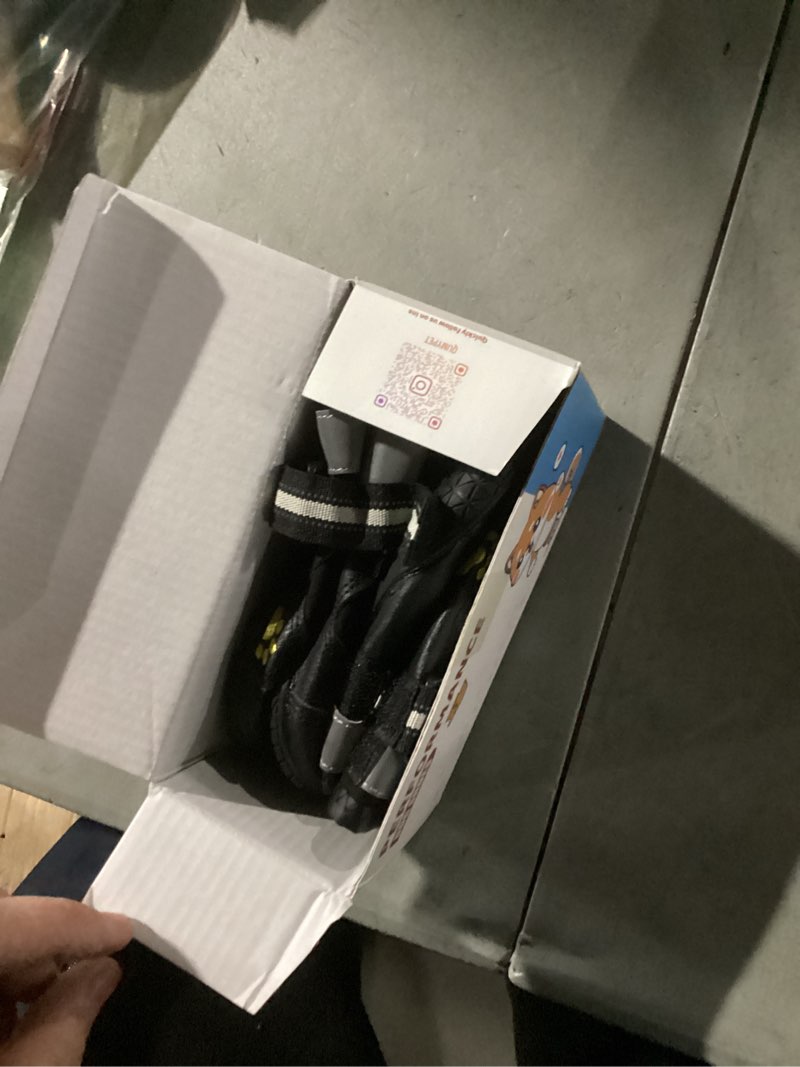 Condition photo showing Good Condition for QUMY Dog Shoes for Large Dogs, Medium Dog Boots & Paw Protectors for Winter Snowy Day, Summer Hot Pavement, Water-Resistant in Rainy Weather, Outdoor Walking, Indoor Hardfloors Skid-Resistant Sole Black Size 6: 2.6''x3.0''(W*L) (Pack of 4)