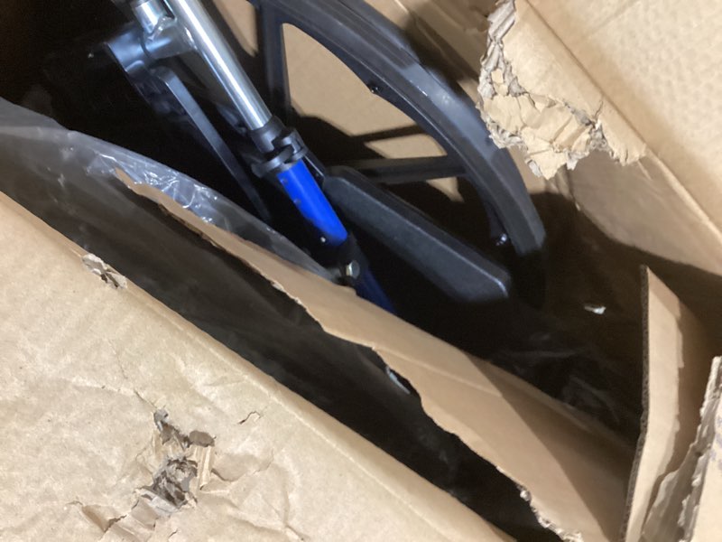 Condition photo showing Good Condition for drive medical blue streak lightweight foldable wheelchair - enhanced mobility support - durable construction - padded comfort - swing-away leg rests - desk arms - blue/black - 18 inch seat