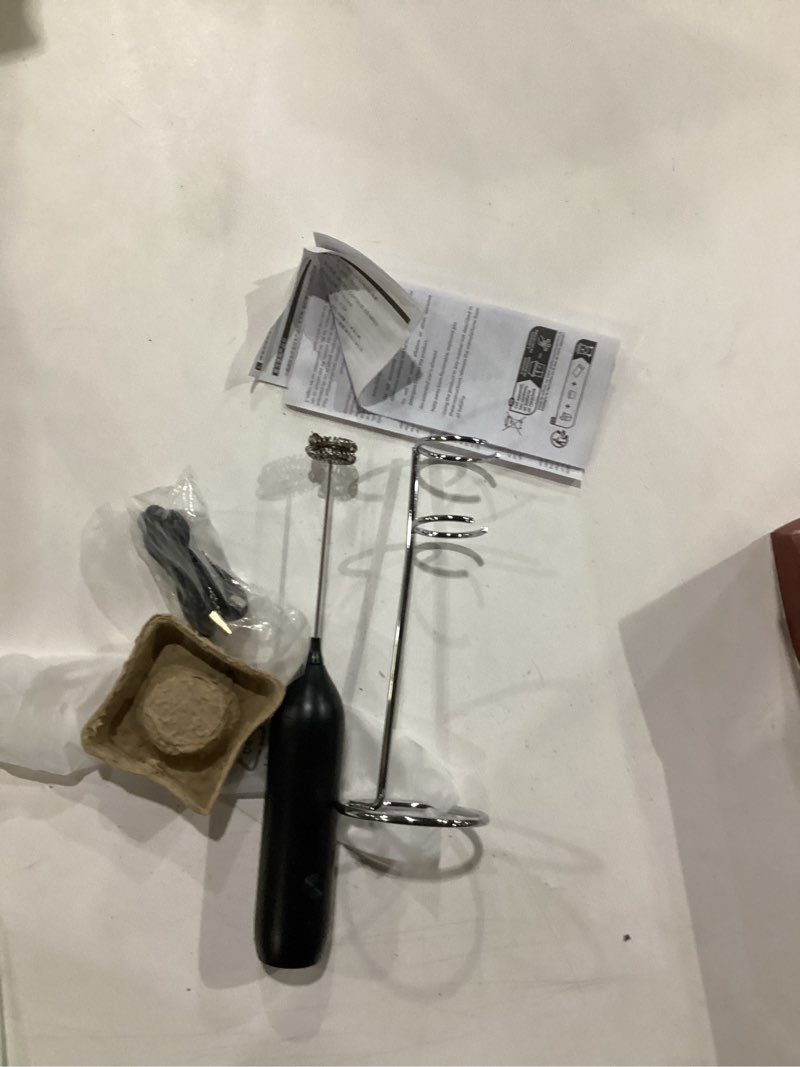Condition photo showing Good Condition for circle joy rechargeable milk frother handheld with stand, double coil whisk coffee frother wand drink mixer for coffee, cappuccino, lattes, frappe, matcha and hot chocolate, black rechargeable/black/with stand