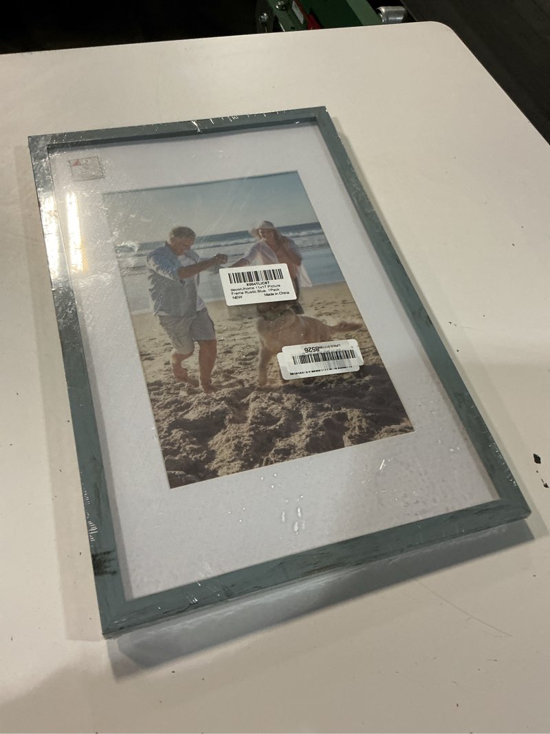 Condition photo showing Good Condition for decoruhome 11x17 picture frame, fits 8x12 photos with mat | rustic blue engineered wood 11x17 poster frame with high definition plexiglass cover for wall mounting, 1 pack