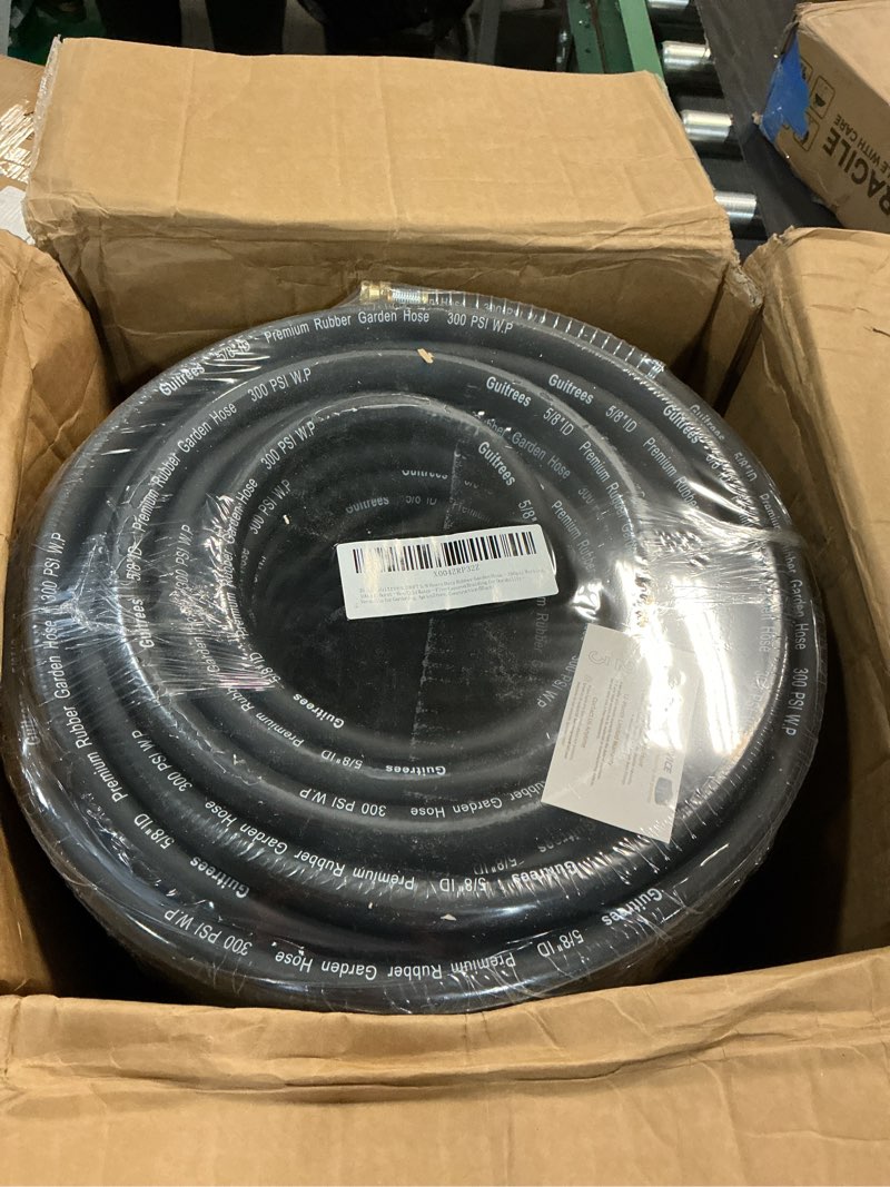 Condition photo showing New/Like New for guitrees 200ft 5/8 heavy duty rubber garden hose - 200psi working, 1000psi burst - hot/cold water - five-layered braiding for durability - versatile for gardening, agriculture, construction(black) 200ft black