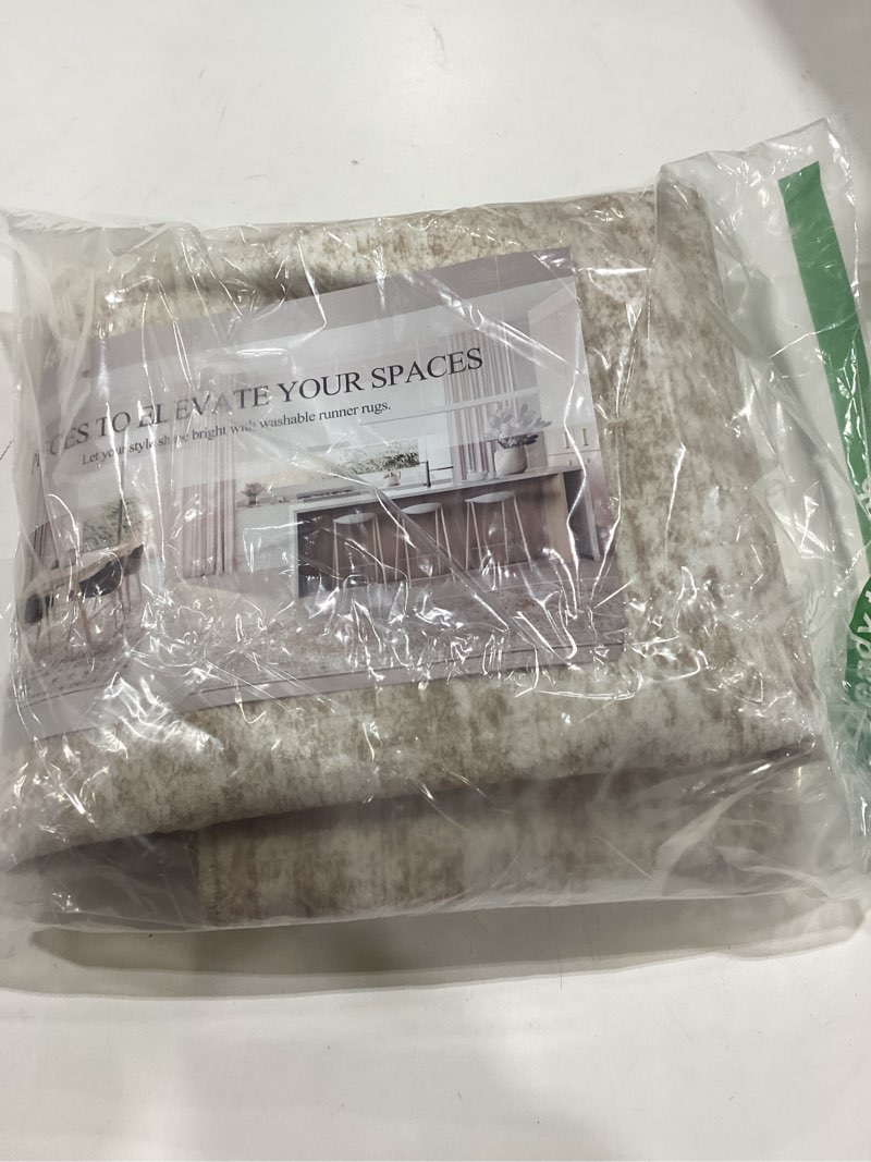 Condition photo showing As Is for 2x5 Rug Runner Washable for Entryway, Soft Bathroom Rugs with Non-Slip Backing, Abstract Low Pile Hallway Runner, Vintage Small Kitchen Carpet for Stair, Laundry Room(2'x5', Beige/Ivory) Beige/Ivory 2' x 5' (Runner)