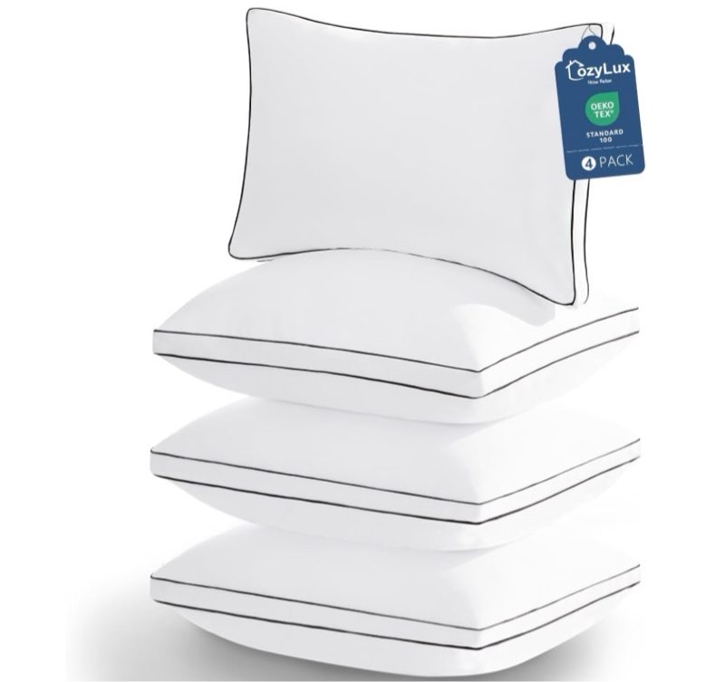 cozylux pillows king size set of 4, soft and supportive 3d down alternative bed pillow for sleeping 