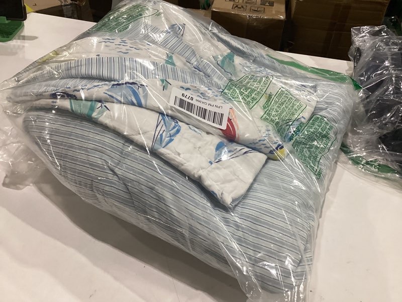 Condition photo showing Good Condition for laura ashley - queen quilt set, cotton reversible bedding with matching shams, home decor ideal for all seasons (ahoy blue, queen) queen ahoy blue