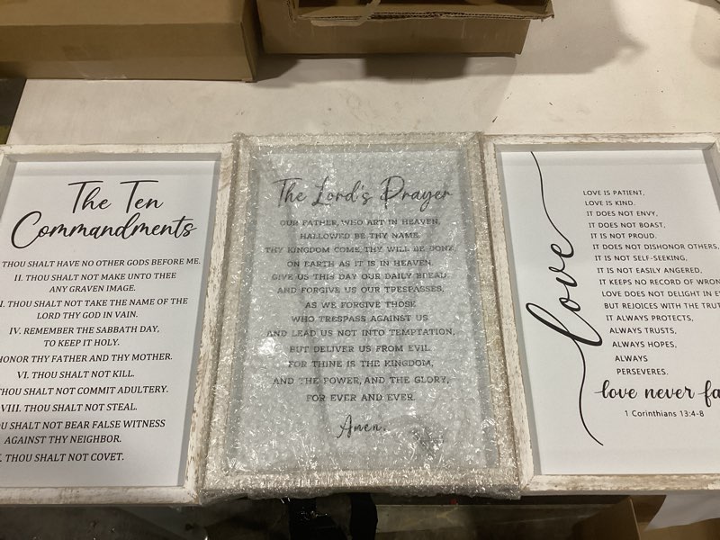 Condition photo showing Good Condition for (Religious verses, see additional photos)SRSZHIYUE All of Me Loves All of You Sign Wall Decor 16\"×11\" Set of 3 Framed Wooden Plaque for Master Bedroom Above Over Bed bible Quotes Wall Hanging Art (Black) 16\"L x 11\"W All of Me Loves Black