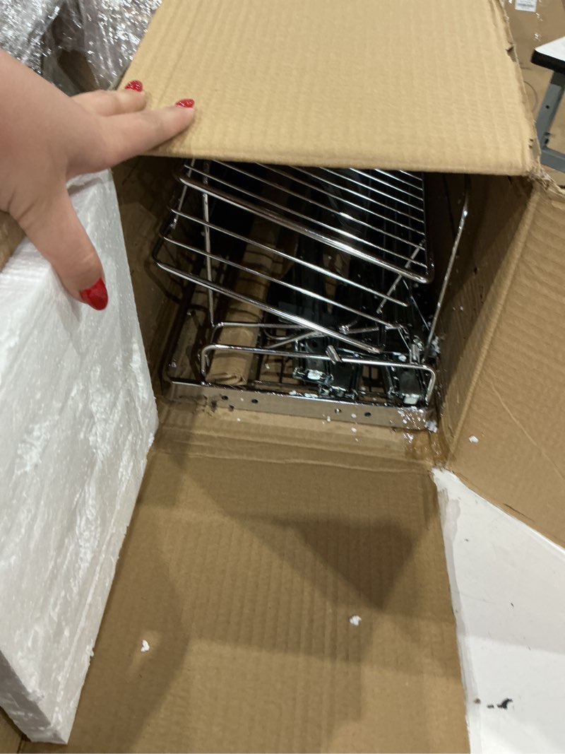 Condition photo showing As Is for household essentials glidez multipurpose chrome-plated steel pull-out/slide-out dual-sliding storage organizer for cookware and bakeware - 2-tier design - fits standard size cabinet or shelf, chrome dual slide 9" - extended