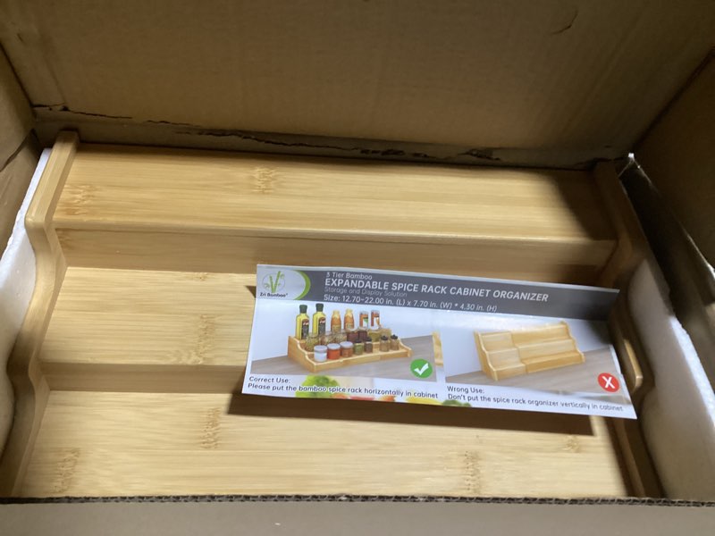 Condition photo showing Good Condition for Spice Rack Kitchen Cabinet Organizer- 3 Tier Bamboo Expandable Display Shelf Yellow