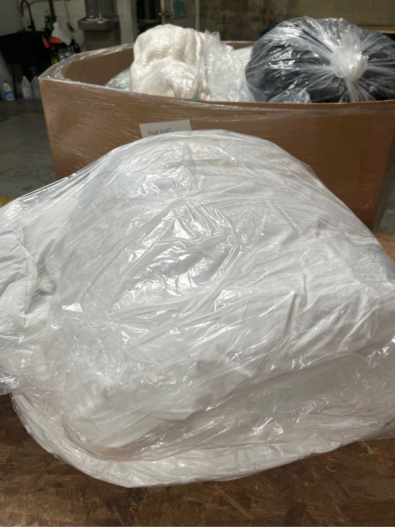 Condition photo showing As Is for organic cotton sateen comforter, full/queen, white