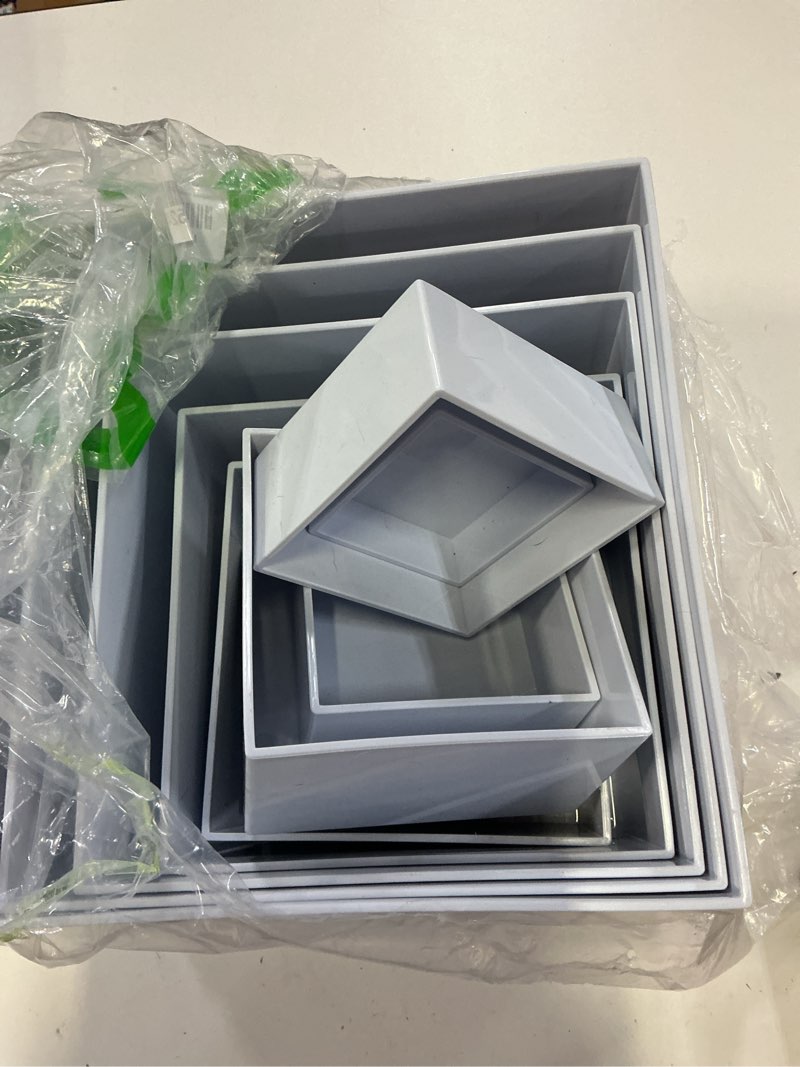 Condition photo showing As Is for 10 pcs acrylic buffet risers, large stackable food display stand, nesting cube box with hollow bottom, food risers for buffet table dessert jewelry catering(10'' 9'' 8'' 7'' 6'' 5'' 5'' 4'' 4'' 3'') white 10pcs(10'' 9'' 8'' 7'' 6'' 5'' 5'' 4'' 4'' 3'')