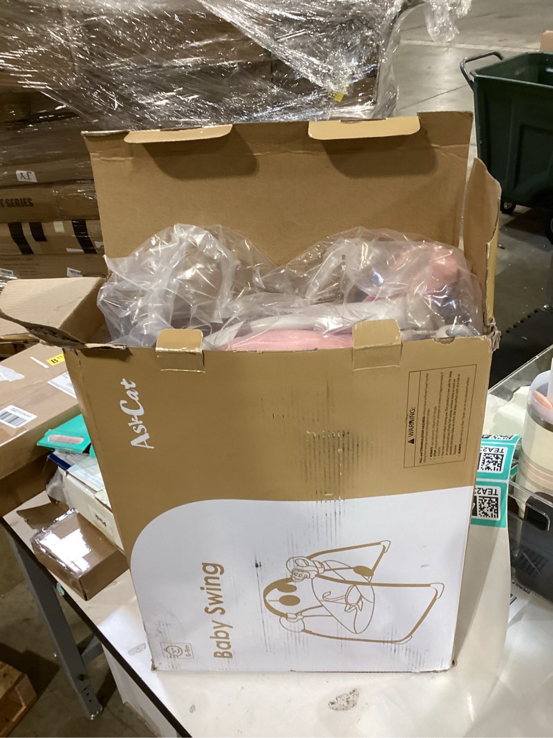 Condition photo showing Good Condition for portable baby swing, pink electric infant swing with 5 speed levels, 6 songs & timer – battery-powered only (no batteries included) pink and white