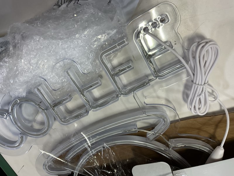 Condition photo showing Good Condition for coffee neon sign for wall decor dimmable modern led sign for cafe shop, usb powered coffee cup neon signs light up for cafe station accessories art decor party decorations(15.7 * 12.8inches) g-coffee
