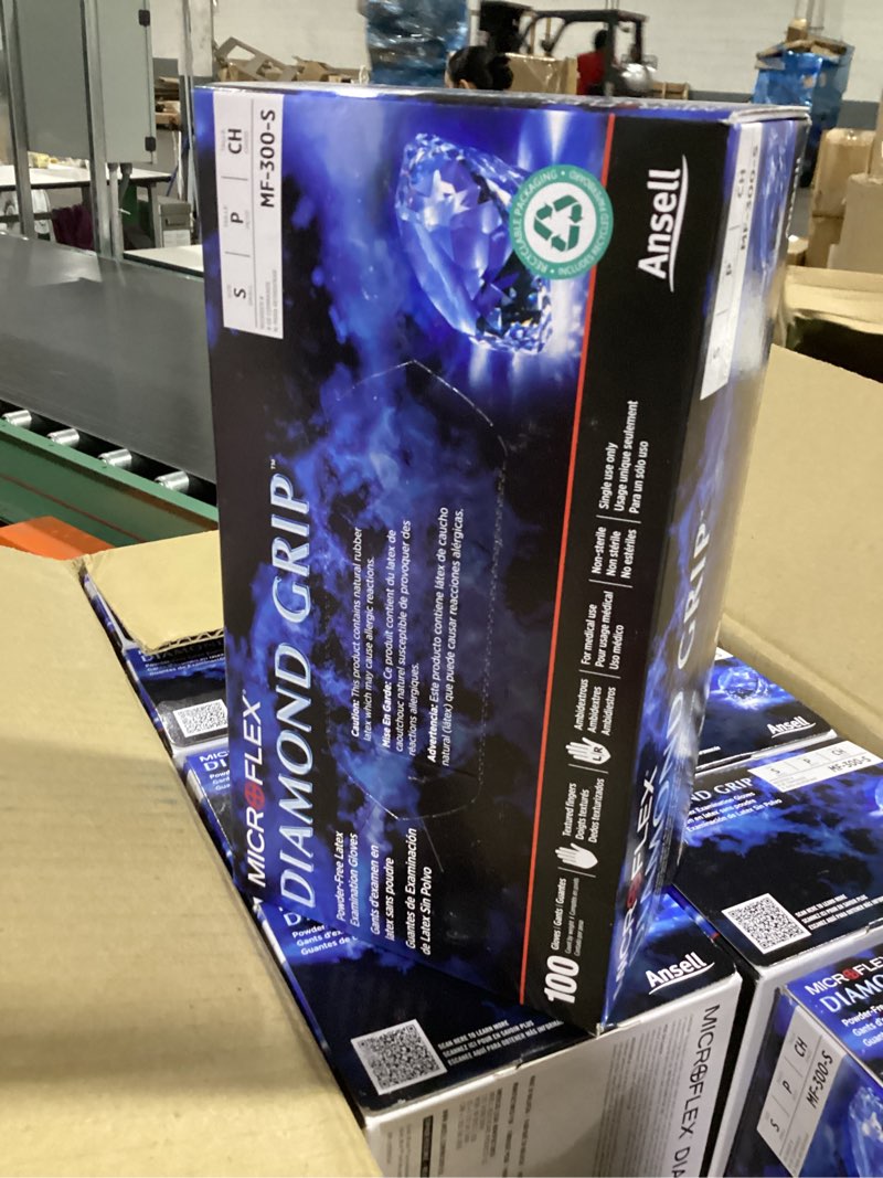Condition photo showing New/Like New for microflex diamond grip mf-300 disposable gloves in latex multi-purpose, powder free glove in natural rubber for exam small (pack of 100) box (100)